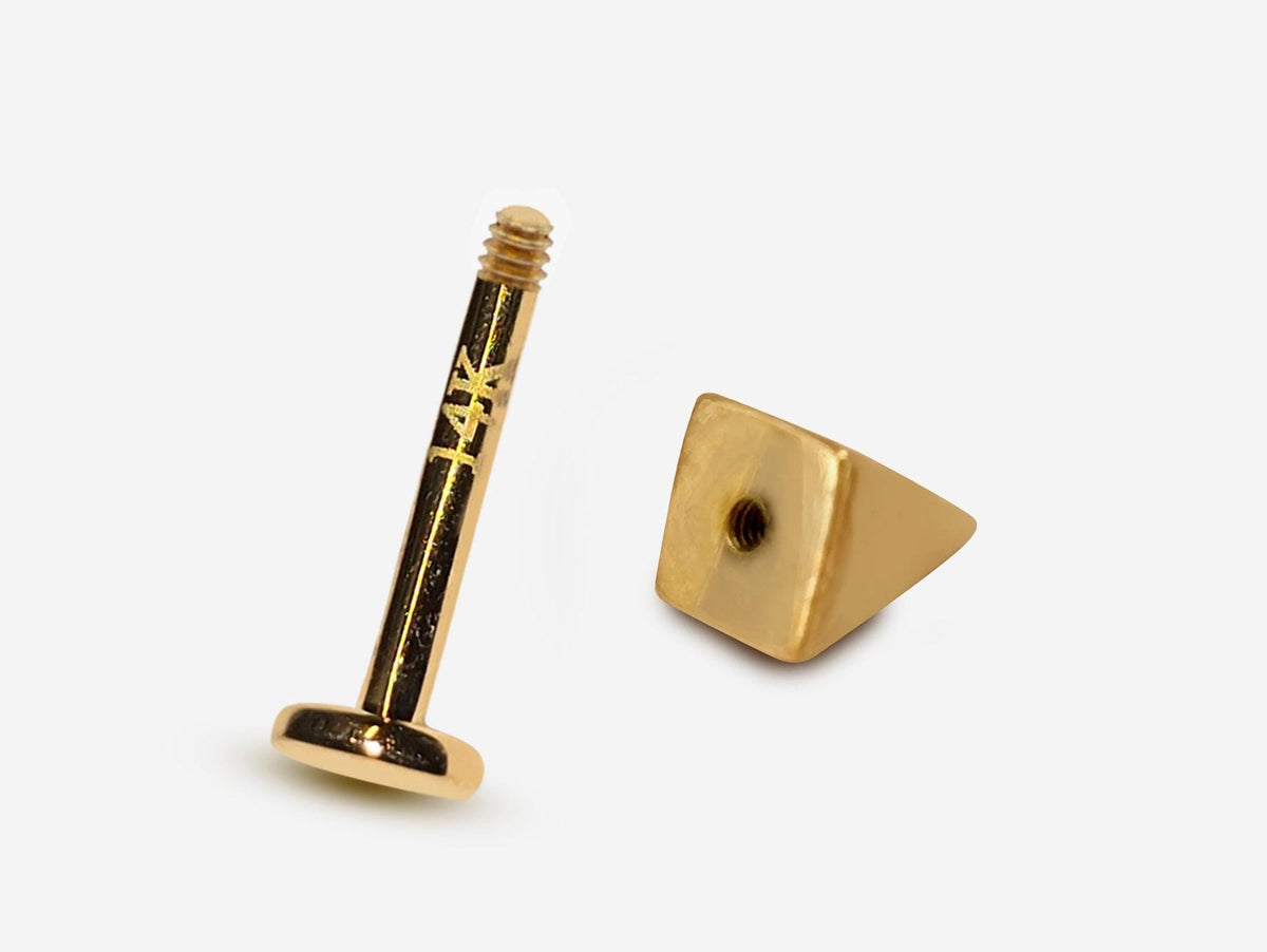 14K Gold Spike Labret Stud: Pyramid Lip Piercing, 16G