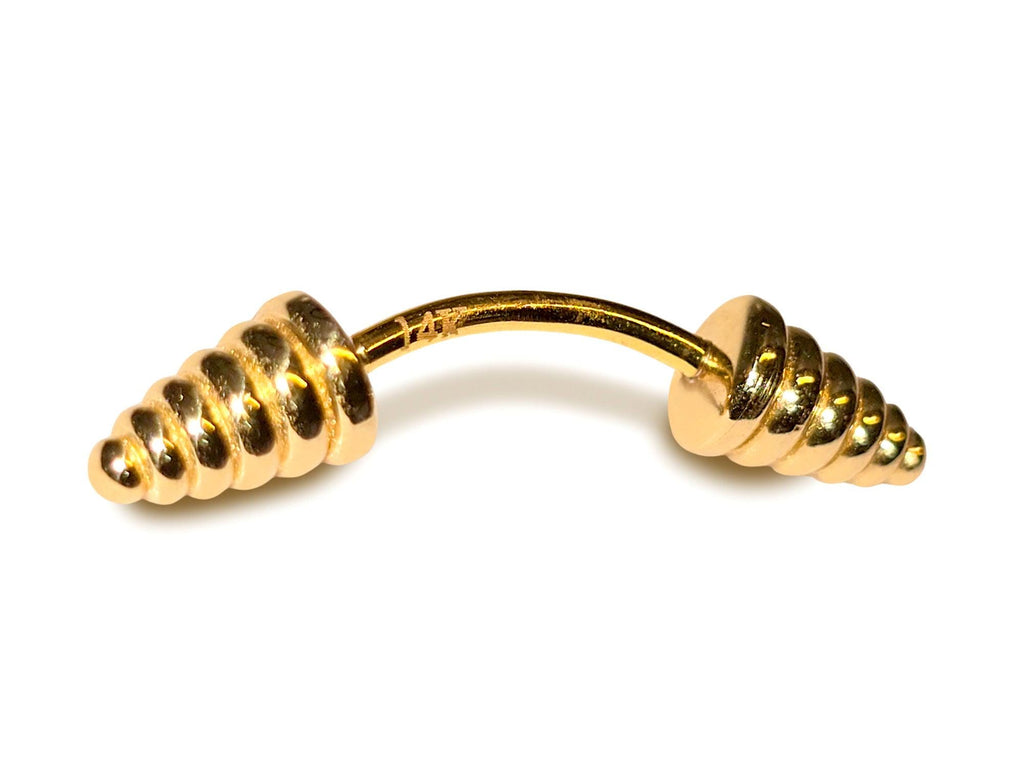 14K Gold Dumbbell Eyebrow Piercing: 16G Curved Barbell