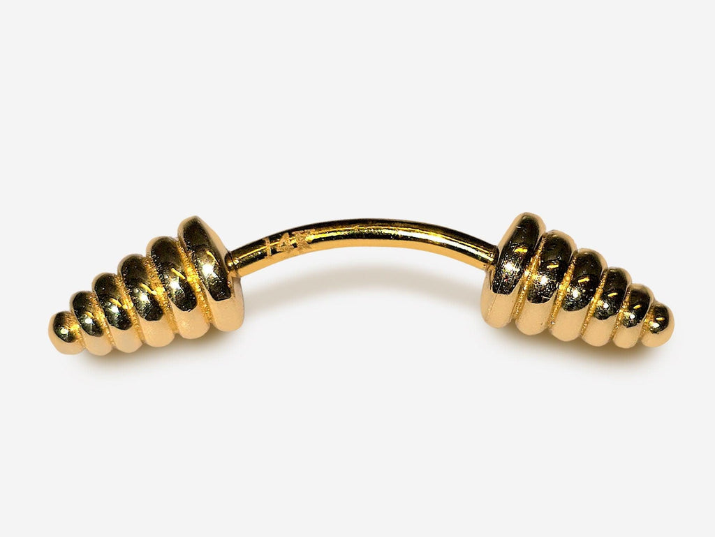 14K Gold Dumbbell Eyebrow Piercing: 16G Curved Barbell