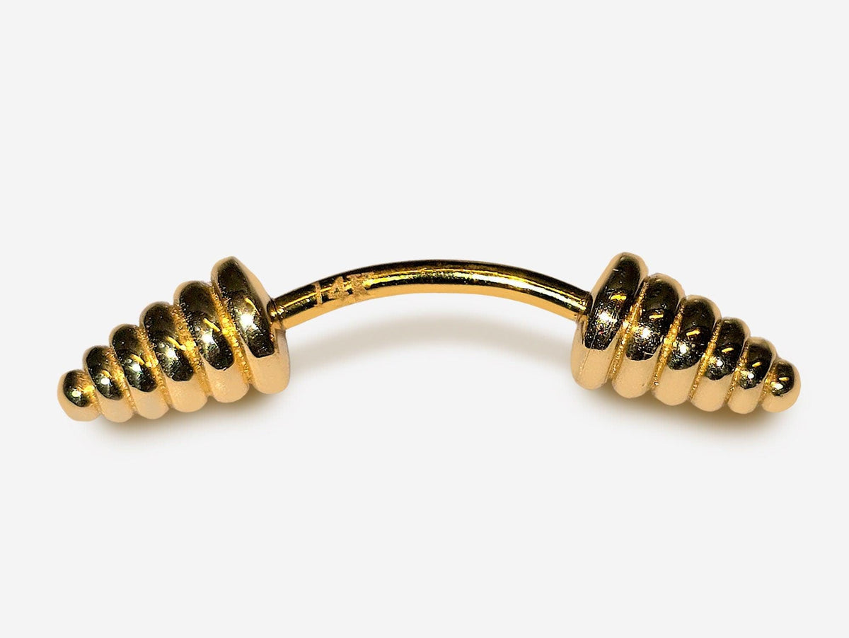 14K Gold Dumbbell Eyebrow Piercing: 16G Curved Barbell