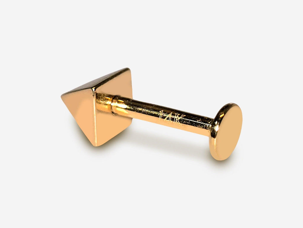 14K Gold Pyramid Labret Stud: 14G Lip & Tragus Piercing