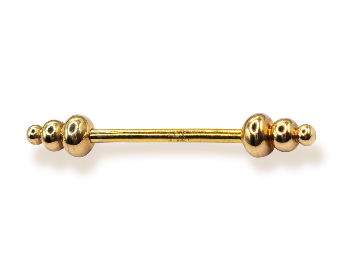 14K Gold Barbell Nipple Piercing: 14G Body Jewelry