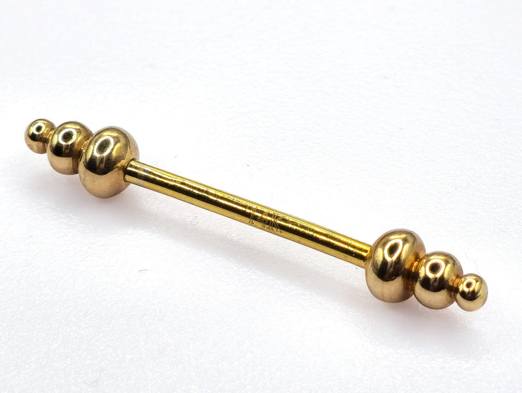 14K Gold Barbell Nipple Piercing: 14G Body Jewelry