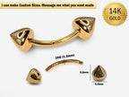 14K Gold Cone Eyebrow Barbell: 16G Curved Body Piercing