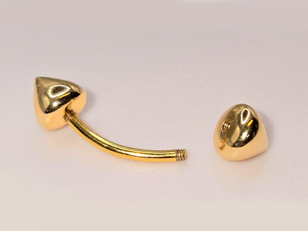 14K Gold Cone Eyebrow Barbell: 16G Curved Body Piercing