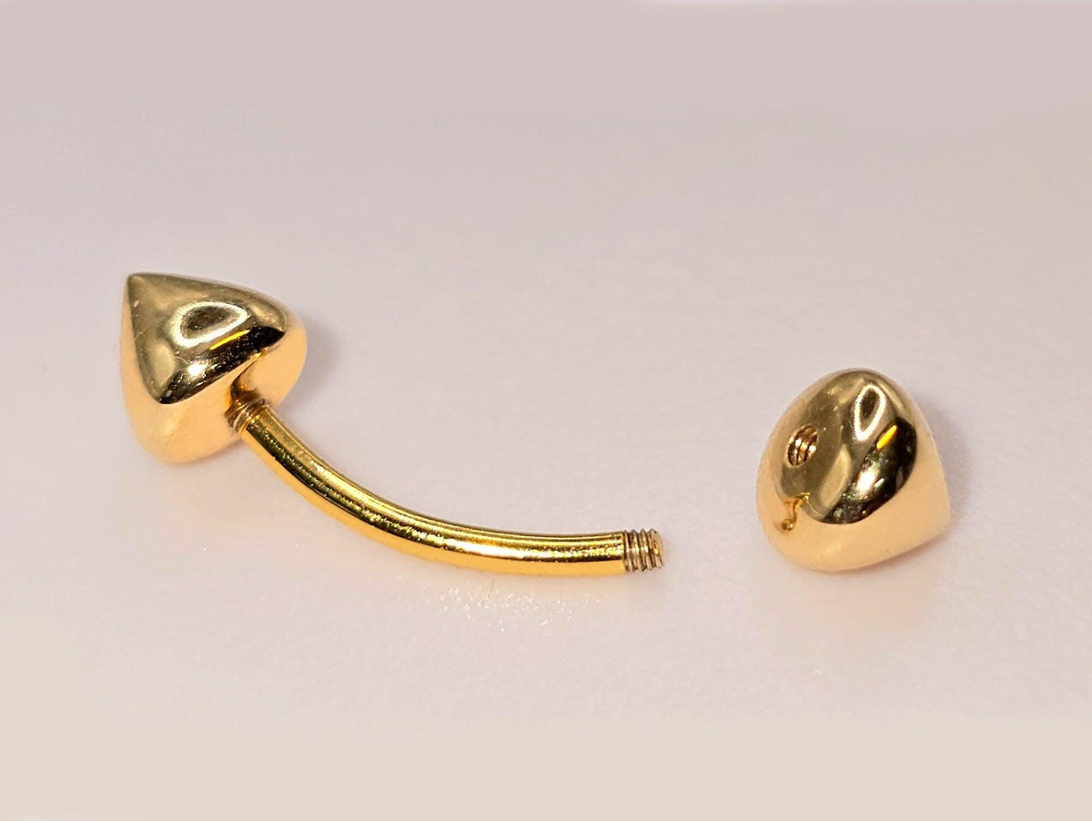 14K Gold Cone Eyebrow Barbell: 16G Curved Body Piercing