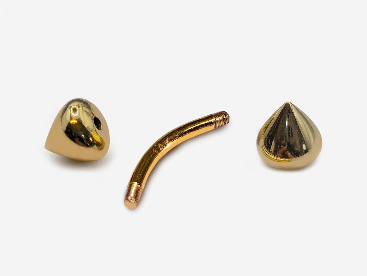 14K Gold Cone Eyebrow Barbell: 16G Curved Body Piercing