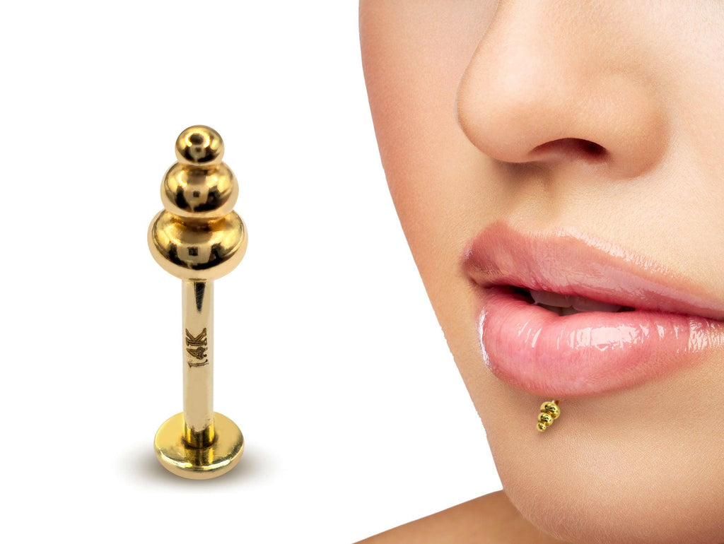 14K Gold Labret Stud: Unique Lip & Tragus Piercing Jewelry