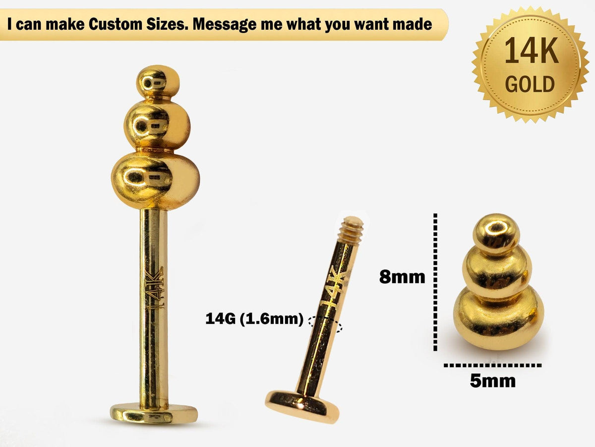 14K Gold Labret Stud: Unique Lip & Tragus Piercing Jewelry