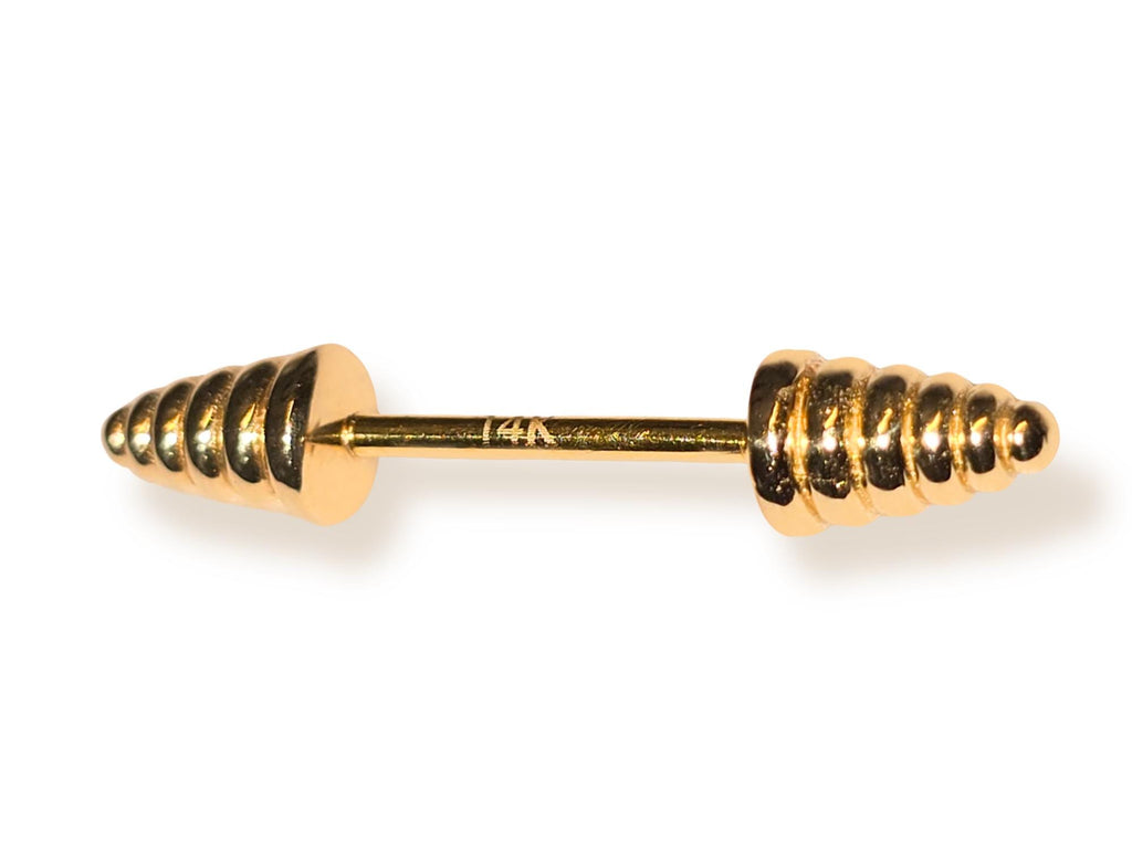 14K Gold Dumbbell Barbell Piercing: 16G Nipple Jewelry