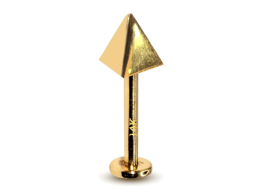 14K Gold Spike Labret Stud: Pyramid Lip & Tragus Piercing (14G)