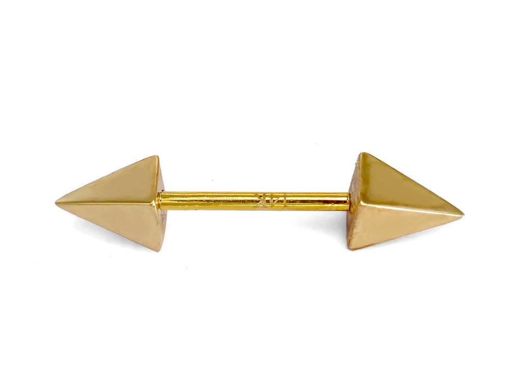 14K Gold Spike Barbell Piercing: 16G Nipple Jewelry