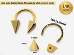 14K Gold Pyramid Spike Septum Ring: 16G Horseshoe Barbell