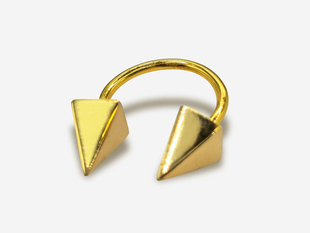 14K Gold Pyramid Spike Septum Ring: 16G Horseshoe Barbell