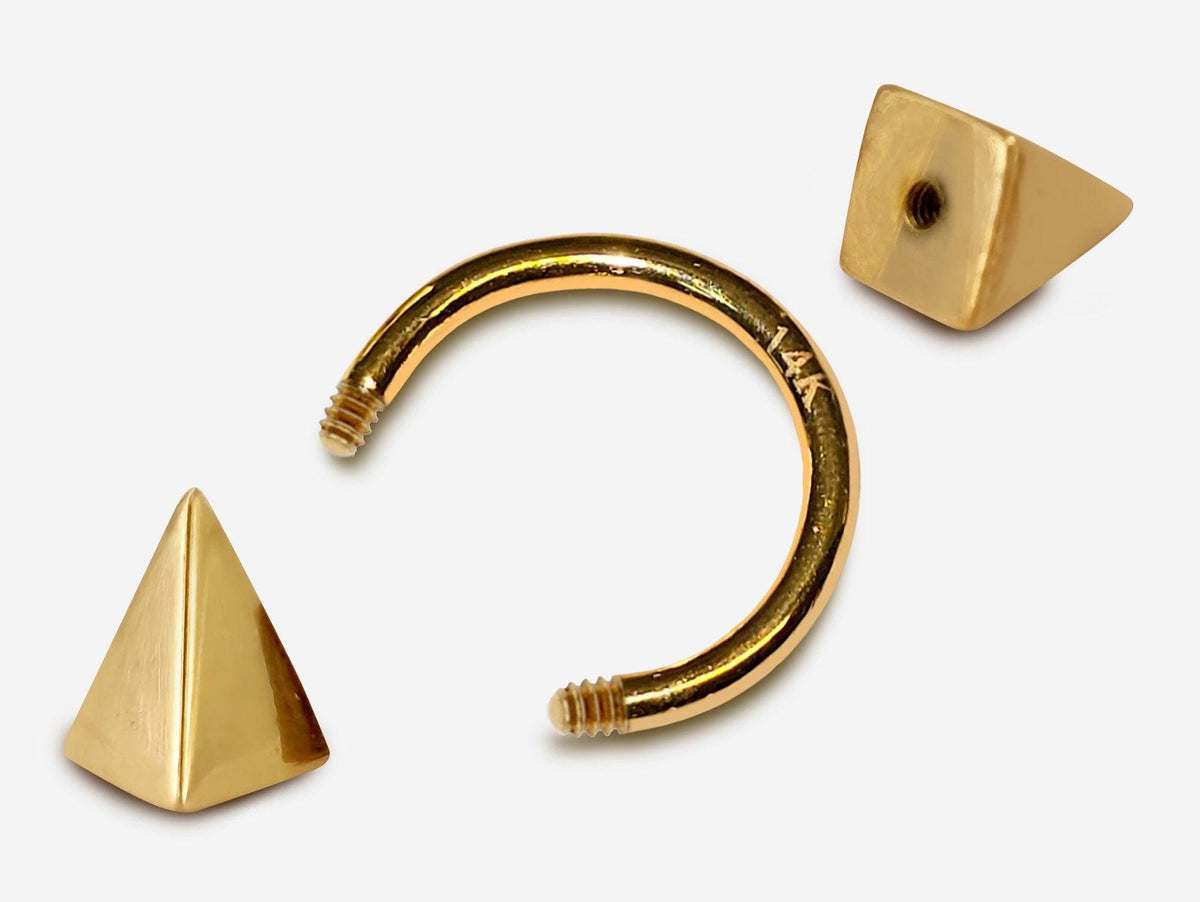 14K Gold Pyramid Spike Septum Ring: 16G Horseshoe Barbell
