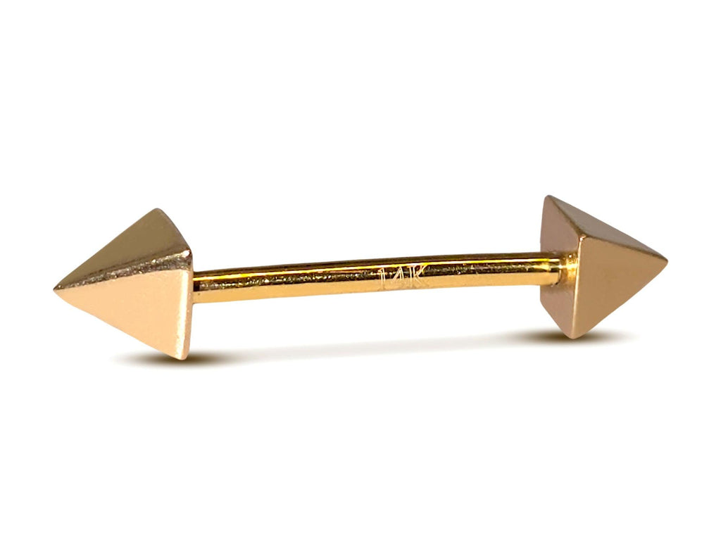 14K Gold Pyramid Barbell: 14G Nipple Piercing Jewelry