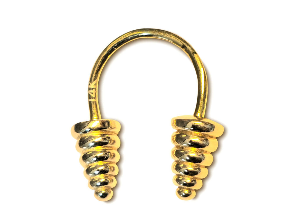 14K Gold Septum Ring: 16G Horseshoe Barbell with Dumbbell Design