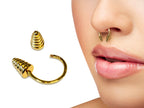 14K Gold Septum Ring: 16G Horseshoe Barbell with Dumbbell Design