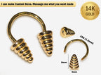 14K Gold Septum Ring: 16G Horseshoe Barbell with Dumbbell Design