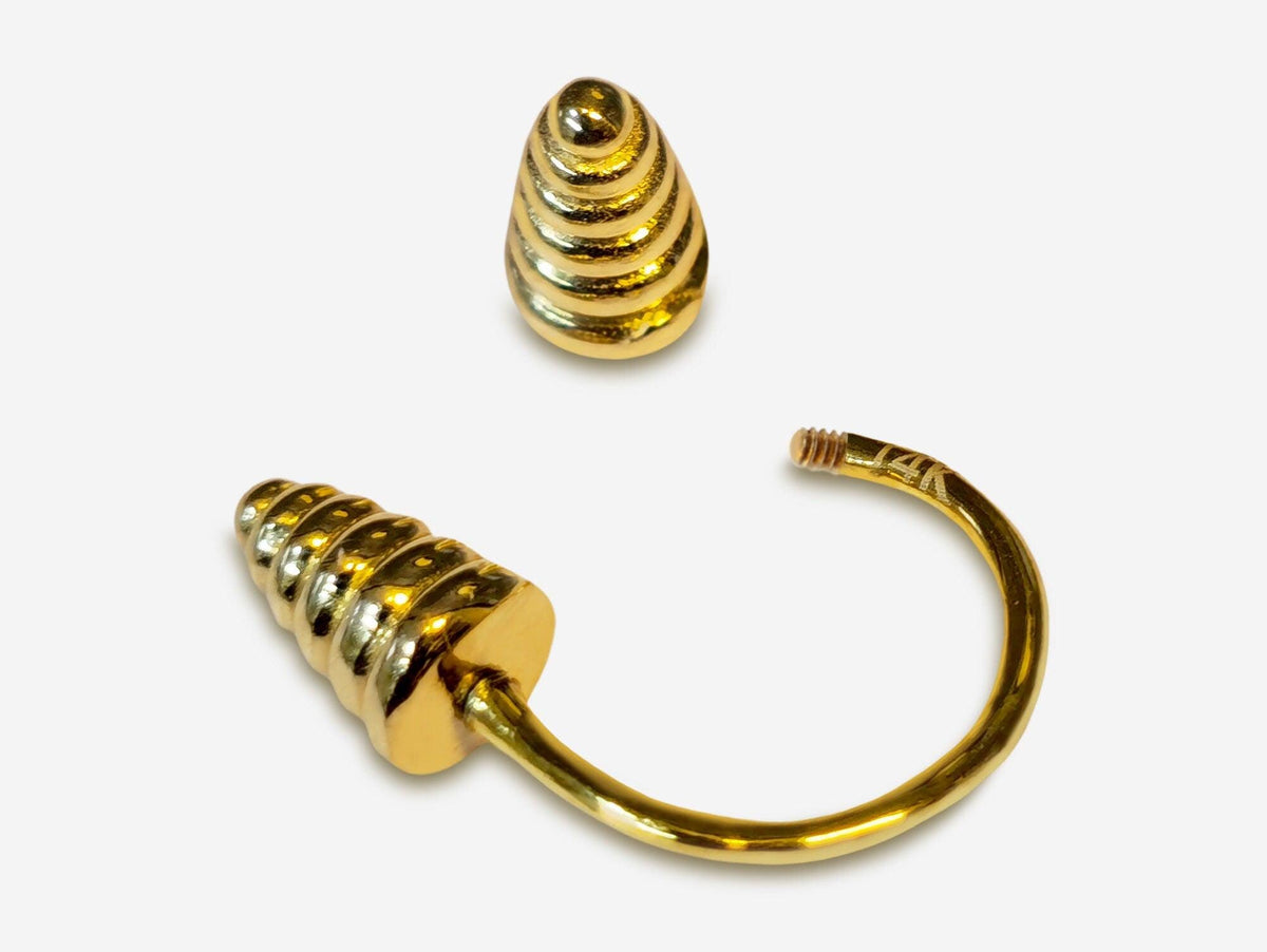 14K Gold Septum Ring: 16G Horseshoe Barbell with Dumbbell Design