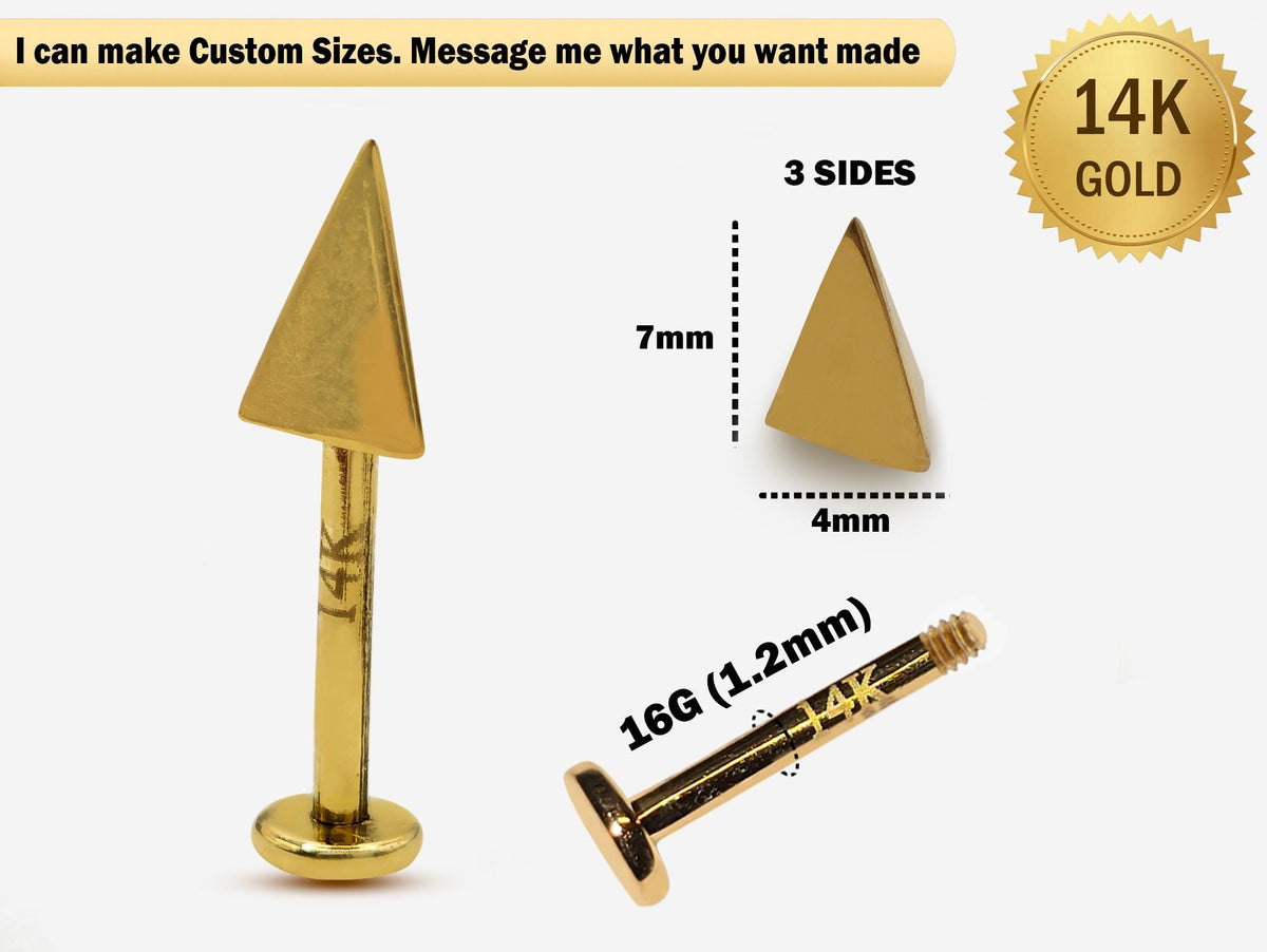14K Gold Spike Labret Stud: 16G Lip & Tragus Piercing
