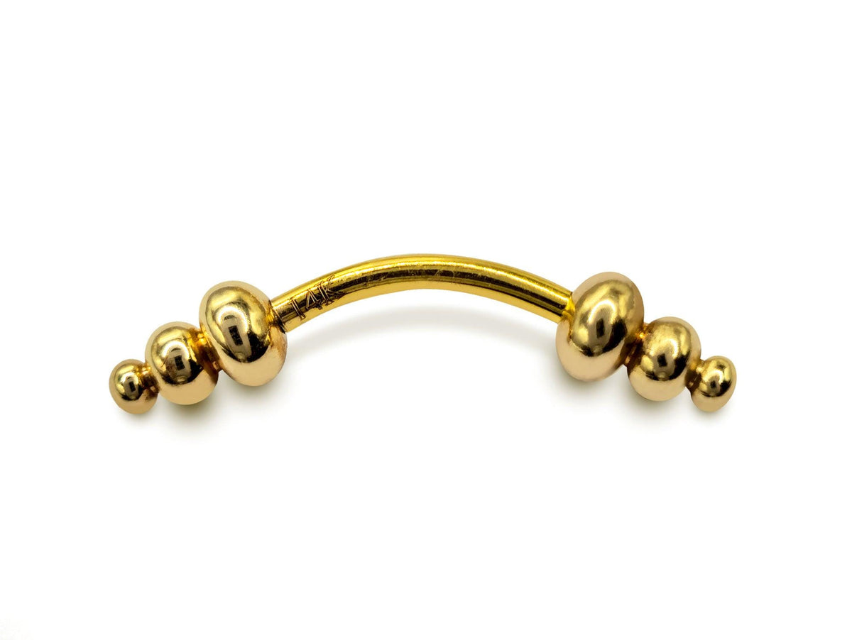 14K Gold Eyebrow Piercing: Unique Curved Barbell, 14G Body Jewelry