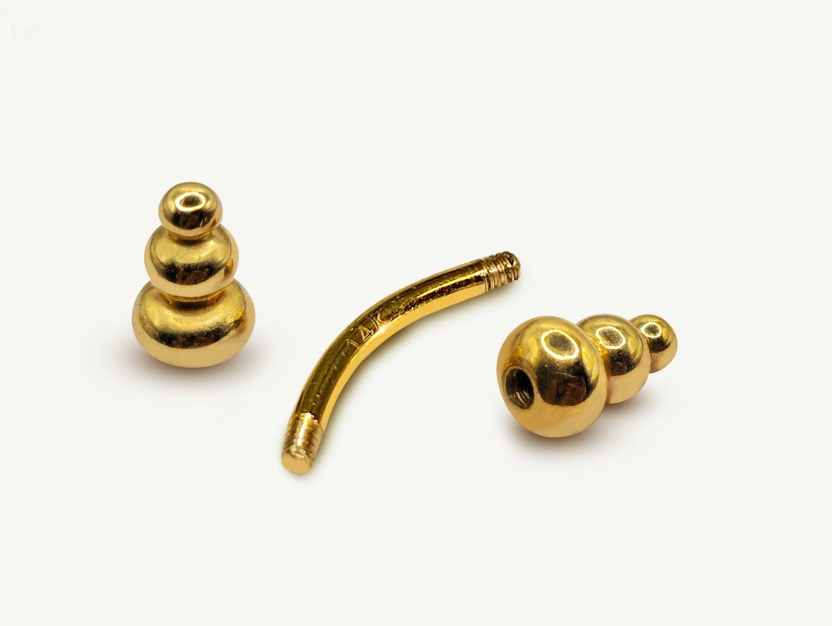 14K Gold Eyebrow Piercing: Unique Curved Barbell, 14G Body Jewelry