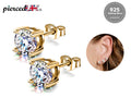 18K Gold Plated Sterling Silver Stud Earrings: Hand Set Crystal Solitaire (2mm-7mm)