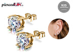 18K Gold Plated Sterling Silver Stud Earrings: Hand Set Crystal Solitaire (2mm-7mm)