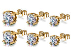 18K Gold Plated Sterling Silver Stud Earrings: Hand Set Crystal Solitaire (2mm-7mm)