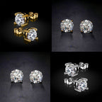 18K Gold Plated Sterling Silver Stud Earrings: Hand Set Crystal Solitaire (2mm-7mm)