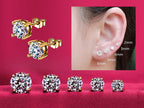 18K Gold Plated Sterling Silver Stud Earrings: Hand Set Crystal Solitaire (2mm-7mm)