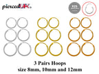 Silver Hoop Earrings - Set of 3 Pairs Hoop Earrings for Women - Comes in Sizes of 8mm, 10mm and 12mm - Silver, Gold, Rose Gold