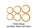 Silver Hoop Earrings - Set of 3 Pairs Hoop Earrings for Women - Comes in Sizes of 8mm, 10mm and 12mm - Silver, Gold, Rose Gold