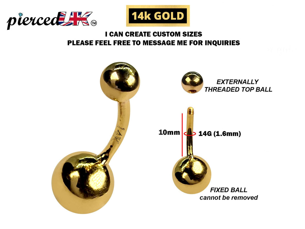14K Solid Gold Belly Ring: Lightweight Navel Piercing, 14G