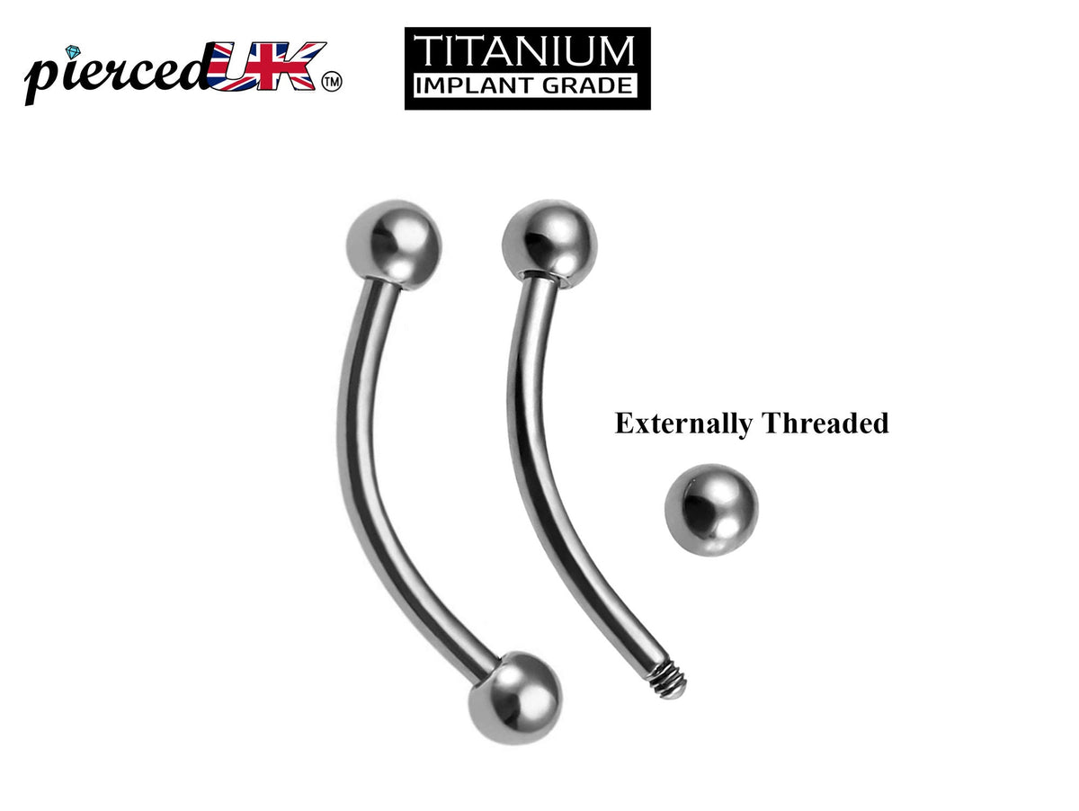 Titanium Curved Barbell: 16g/14g Eyebrow, Belly, Nipple Piercing