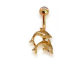 14K Gold Dolphin Belly Button Ring - 2.43g Solid Gold Body Jewelry