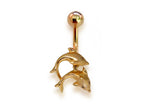 14K Gold Dolphin Belly Button Ring - 2.43g Solid Gold Body Jewelry