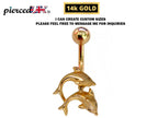 14K Gold Dolphin Belly Button Ring - 2.43g Solid Gold Body Jewelry