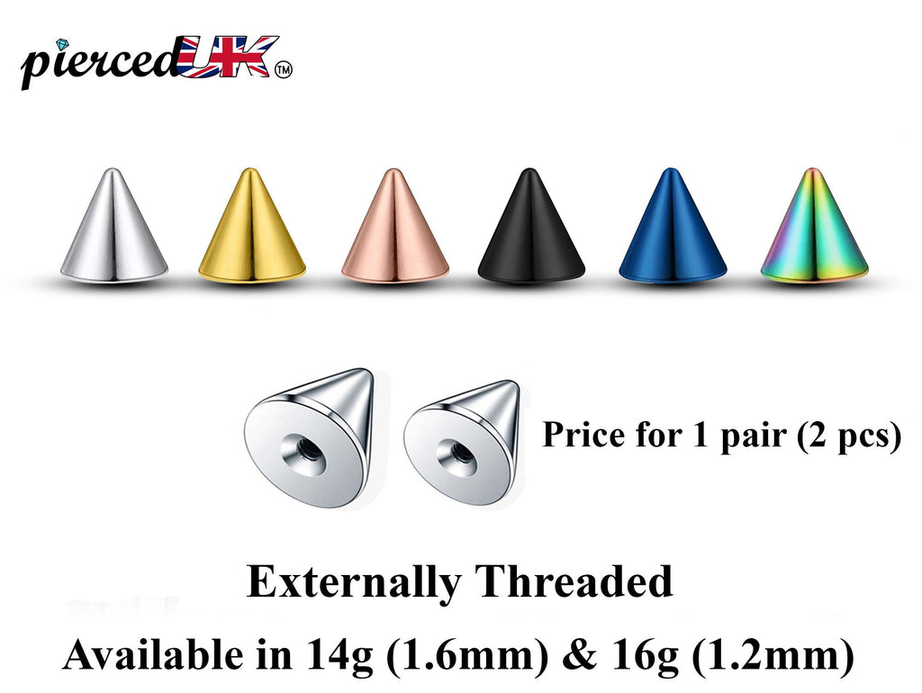 Spike Piercing: Surgical Steel Cone Replacement Parts (Pair) - 16g/14g