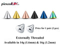 Spike Piercing: Surgical Steel Cone Replacement Parts (Pair) - 16g/14g