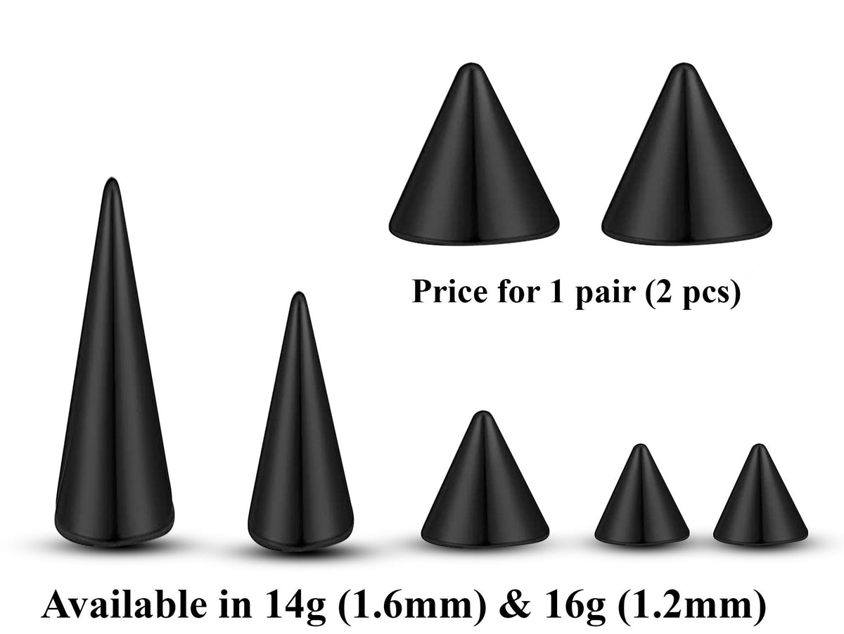 Spike Piercing: Surgical Steel Cone Replacement Parts (Pair) - 16g/14g