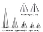 Spike Piercing: Surgical Steel Cone Replacement Parts (Pair) - 16g/14g