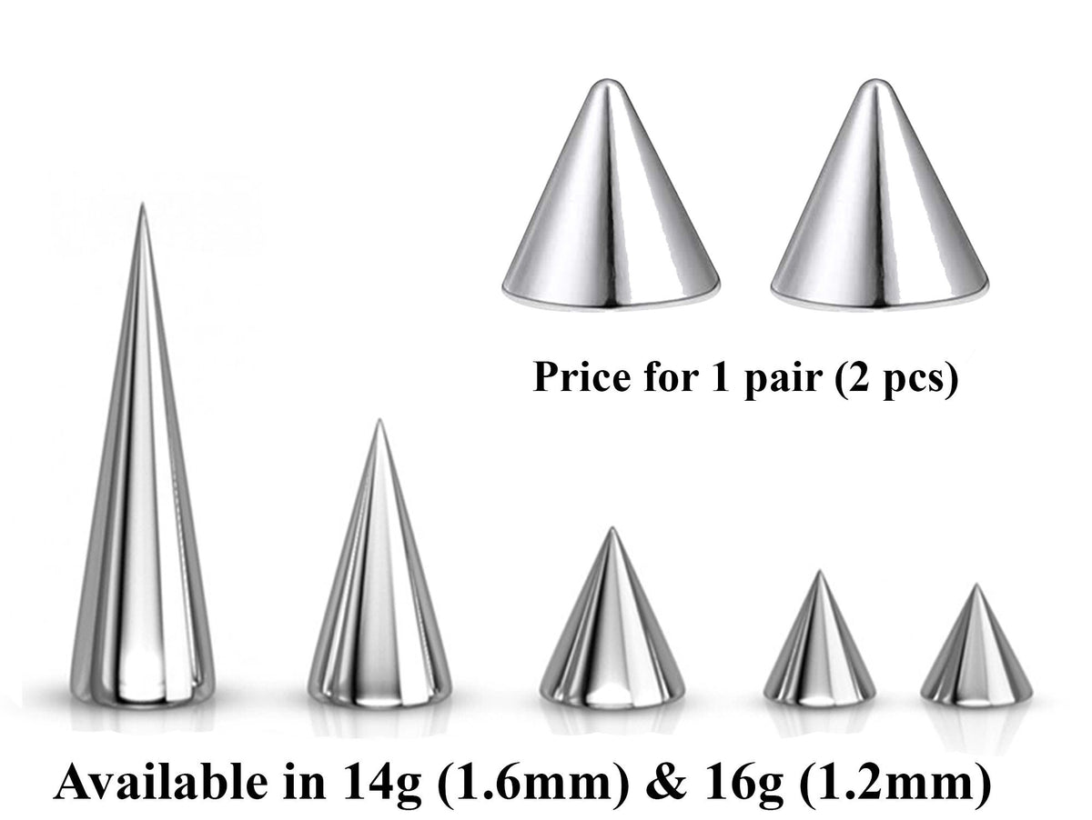 Spike Piercing: Surgical Steel Cone Replacement Parts (Pair) - 16g/14g