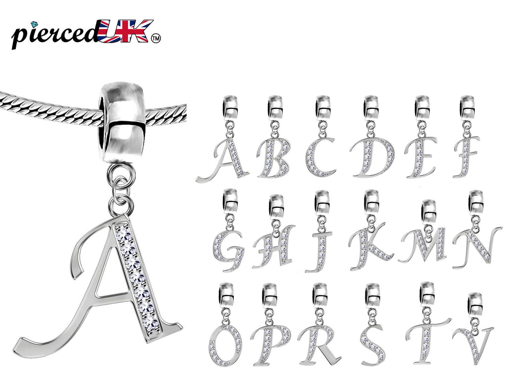 Sterling Silver Alphabet Charm with CZ Crystals - Initial Letter for Bracelet or Necklace
