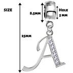 Sterling Silver Alphabet Charm with CZ Crystals - Initial Letter for Bracelet or Necklace