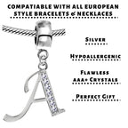 Sterling Silver Alphabet Charm with CZ Crystals - Initial Letter for Bracelet or Necklace