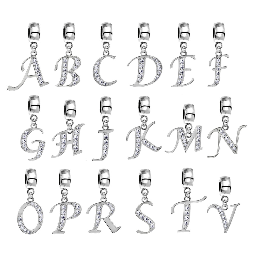 Sterling Silver Alphabet Charm with CZ Crystals - Initial Letter for Bracelet or Necklace