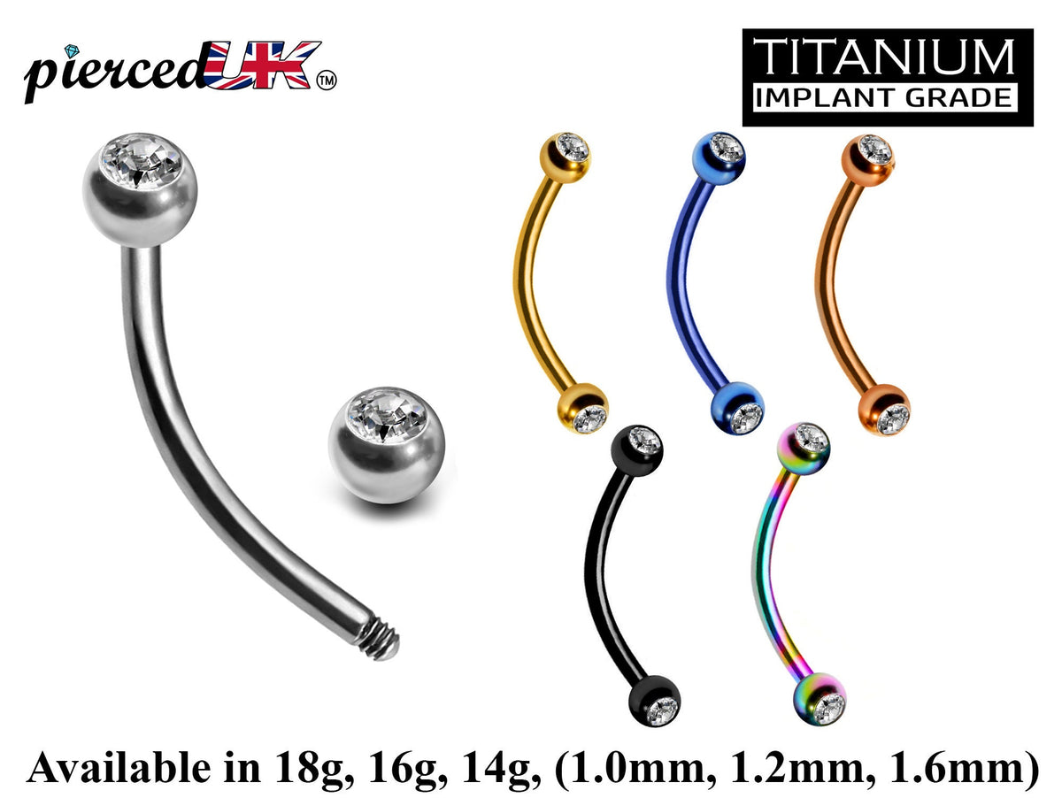 Titanium Curved Barbell: Daith Eyebrow Piercing with Crystal Gem