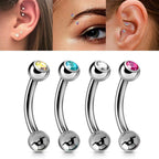 Titanium Jeweled Curved Barbell: Daith, Tragus, Helix Piercing (18g 16g 14g)